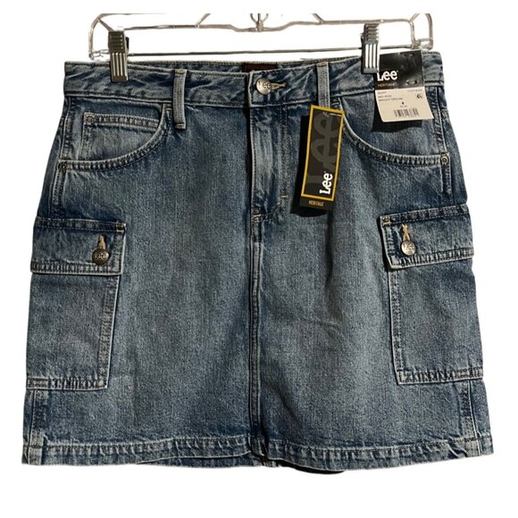 Lee Heritage Mid Rise Denim Cargo Mini Skirt Women’s Size 4 Bright Dream Blue - Picture 1 of 7